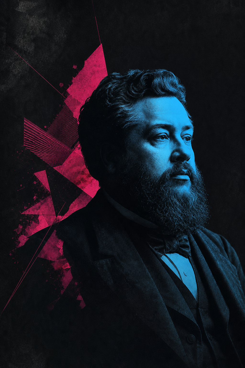 Stylized cyan and magenta portrait of Charles H. Spurgeon